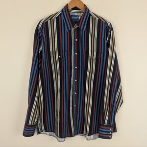 Vintage Wrangler Striped Brushpopper Pearl Snap Long Sleeve Western Shirt